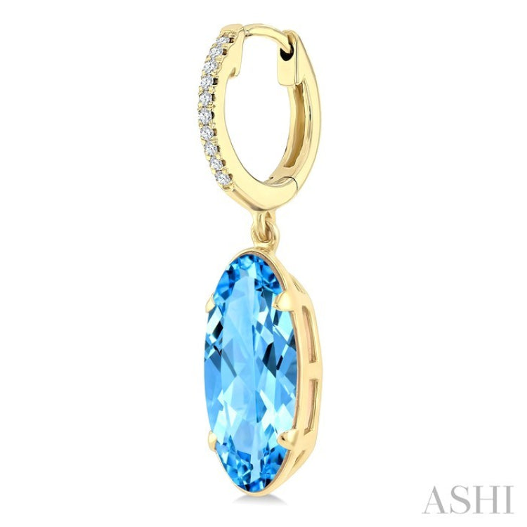 12X5 MM Evoque Gemstones Oval Shape Blue Topaz and 1/10 Ctw Round Cut Diamond Semi-Precious Earrings in 10K Yellow Gold