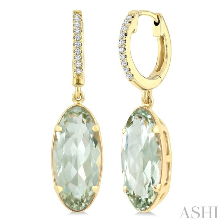 12X5 MM Evoque Gemstones Oval Shape Green Amethyst and 1/10 Ctw Round Cut Diamond Semi-Precious Earrings in 10K Yellow Gold