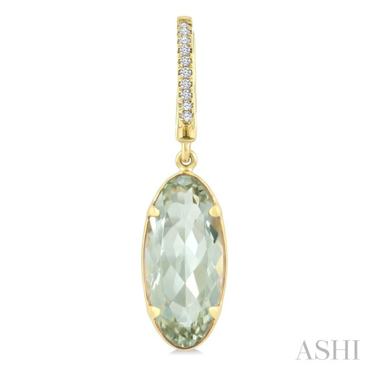 12X5 MM Evoque Gemstones Oval Shape Green Amethyst and 1/10 Ctw Round Cut Diamond Semi-Precious Earrings in 10K Yellow Gold