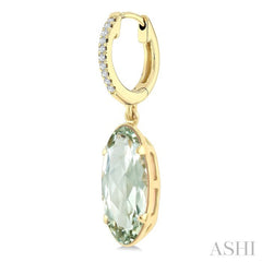 12X5 MM Evoque Gemstones Oval Shape Green Amethyst and 1/10 Ctw Round Cut Diamond Semi-Precious Earrings in 10K Yellow Gold