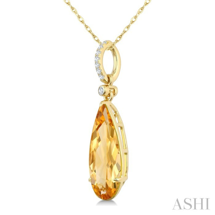 16X6 MM Evoque Gemstone Pear Shape Citrine and 1/20 Ctw Round Cut Diamond Semi-Precious Pendant With Chain in 10K Yellow Gold