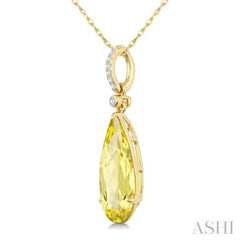 16X6 MM Evoque Gemstones Pear Shape Lemon Quartz and 1/20 Ctw Round Cut Diamond Semi-Precious Pendant With Chain in 10K Yellow Gold