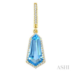 14X7 MM Evoque Gemstones Shield Shape Blue Topaz and 3/8 Ctw Round Cut Diamond Semi-Precious Earrings in 14K Yellow Gold