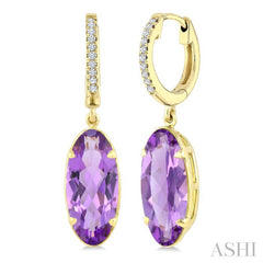 14X6 MM Evoque Gemstones Oval Shape Amethyst and 1/10 Ctw Round Cut Diamond Semi-Precious Earrings in 14K Yellow Gold