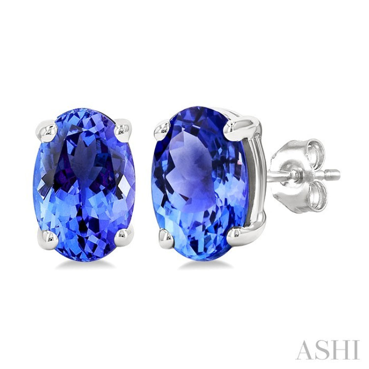 6X4MM Oval Cut Tanzanite Precious Stud Earrings in 14K White Gold