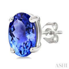 6X4MM Oval Cut Tanzanite Precious Stud Earrings in 14K White Gold