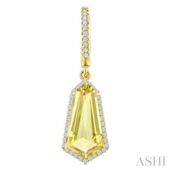 14X7 MM Evoque Gemstones Shield Shape Lemon Quartz and 3/8 Ctw Round Cut Diamond Semi-Precious Earrings in 14K Yellow Gold