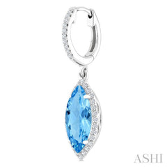 12X5 MM Evoque Gemstones Marquise Shape Blue Topaz and 1/3 Ctw Round Cut Diamond Semi-Precious Earrings in 10K White Gold