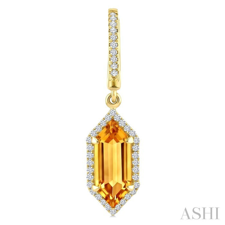 12X5 MM Evoque Gemstones Hexagon Shape Citrine and 1/3 Ctw Round Cut Diamond Semi-Precious Earrings in 10K Yellow Gold