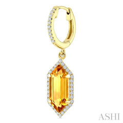12X5 MM Evoque Gemstones Hexagon Shape Citrine and 1/3 Ctw Round Cut Diamond Semi-Precious Earrings in 10K Yellow Gold