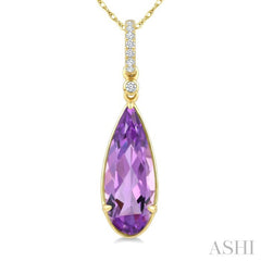 16X6 MM Evoque Gemstones Pear Shape Amethyst and 1/20 Ctw Round Cut Diamond Semi-Precious Pendant With Chain in 10K Yellow Gold