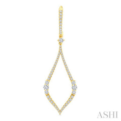 1 3/8 Ctw Elongated Open Window Marquise Shape Dangler Round Cut Diamond Fashion Earrings in 14K Yellow Gold