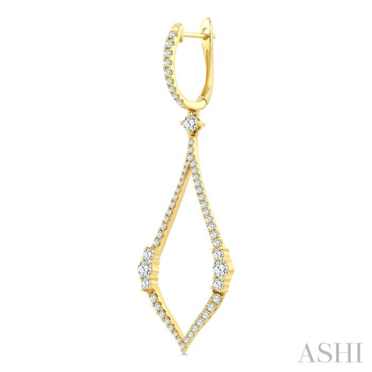 1 3/8 Ctw Elongated Open Window Marquise Shape Dangler Round Cut Diamond Fashion Earrings in 14K Yellow Gold