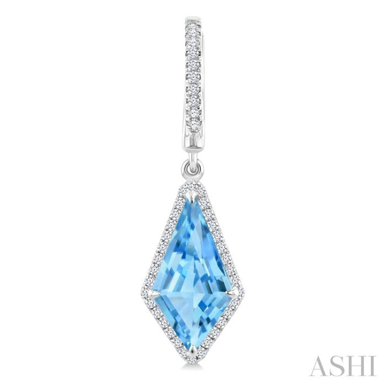 14X7 MM Evoque Gemstones Kite Shape Blue Topaz and 1/3 Ctw Round Cut Diamond Semi-Precious Earrings in 14K White Gold