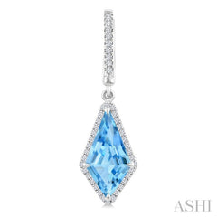 14X7 MM Evoque Gemstones Kite Shape Blue Topaz and 1/3 Ctw Round Cut Diamond Semi-Precious Earrings in 14K White Gold