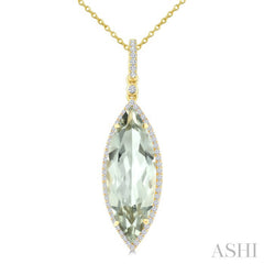 22X8 MM Evoque Gemstone Marquise Shape Green Amethyst and 1/4 Ctw Round Cut Diamond Semi-Precious Pendant With Chain in 14K Yellow Gold