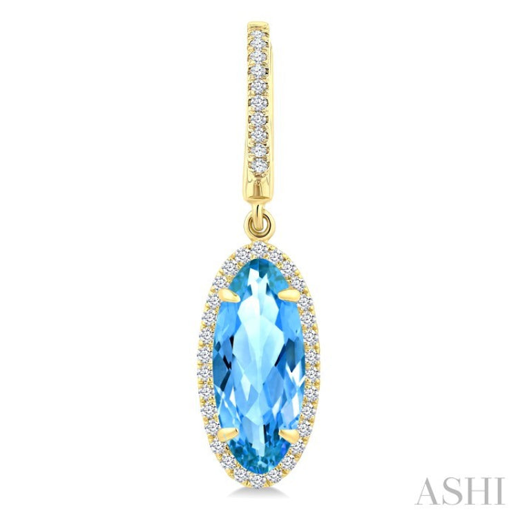 12X5 MM Evoque Gemstones Oval Shape Blue Topaz and 1/3 Ctw Round Cut Diamond Semi-Precious Earrings in 10K Yellow Gold