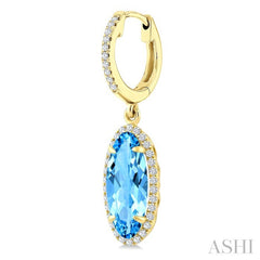 12X5 MM Evoque Gemstones Oval Shape Blue Topaz and 1/3 Ctw Round Cut Diamond Semi-Precious Earrings in 10K Yellow Gold