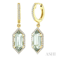 12X5 MM Evoque Gemstones Hexagon Shape Green Amethyst and 1/3 Ctw Round Cut Diamond Semi-Precious Earrings in 10K Yellow Gold