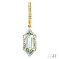 12X5 MM Evoque Gemstones Hexagon Shape Green Amethyst and 1/3 Ctw Round Cut Diamond Semi-Precious Earrings in 10K Yellow Gold
