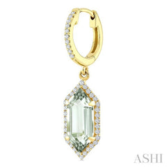 12X5 MM Evoque Gemstones Hexagon Shape Green Amethyst and 1/3 Ctw Round Cut Diamond Semi-Precious Earrings in 10K Yellow Gold
