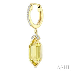 12X5 MM Evoque Gemstones Hexagon Shape Lemon Quartz and 1/6 Ctw Round Cut Diamond Semi-Precious Earrings in 10K Yellow Gold