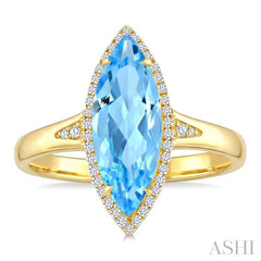 16X7 MM Evoque Gemstones Marquise Shape Blue Topaz and 1/6 Ctw Round Cut Diamond Semi-Precious Ring in 10K Yellow Gold