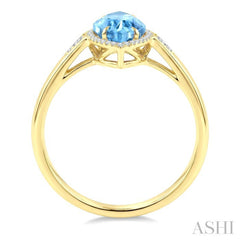 16X7 MM Evoque Gemstones Marquise Shape Blue Topaz and 1/6 Ctw Round Cut Diamond Semi-Precious Ring in 10K Yellow Gold