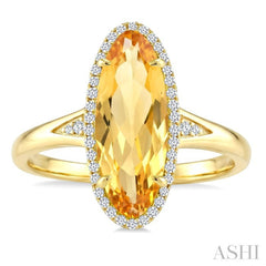 16X6 MM Evoque Gemstone Oval Shape Citrine and 1/6 Ctw Round Cut Diamond Semi-Precious Ring in 10K Yellow Gold