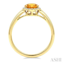 16X6 MM Evoque Gemstone Oval Shape Citrine and 1/6 Ctw Round Cut Diamond Semi-Precious Ring in 10K Yellow Gold