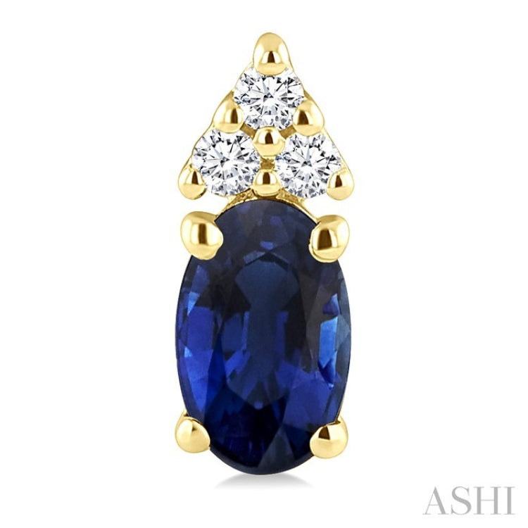 1/20 Ctw Oval Cut 5X3 MM Sapphire and Round Cut Diamond Precious Earrings in 10K Yellow Gold