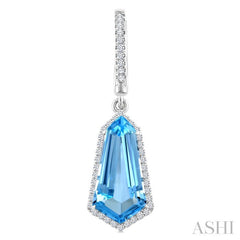 14X7 MM Evoque Gemstones Shield Shape Blue Topaz and 3/8 Ctw Round Cut Diamond Semi-Precious Earrings in 14K White Gold
