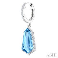14X7 MM Evoque Gemstones Shield Shape Blue Topaz and 3/8 Ctw Round Cut Diamond Semi-Precious Earrings in 14K White Gold