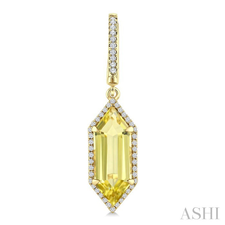 16X6 MM Evoque Gemstones Hexagon Shape Lemon Quartz and 3/8 Ctw Round Cut Diamond Semi-Precious Earrings in 14K Yellow Gold