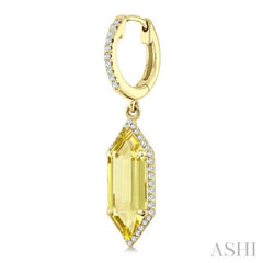 16X6 MM Evoque Gemstones Hexagon Shape Lemon Quartz and 3/8 Ctw Round Cut Diamond Semi-Precious Earrings in 14K Yellow Gold