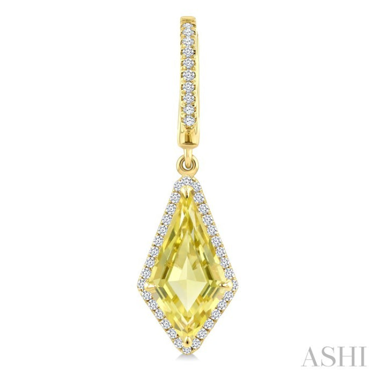 14X7 MM Evoque Gemstones Kite Shape Lemon Quartz and 1/3 Ctw Round Cut Diamond Semi-Precious Earrings in 14K Yellow Gold