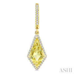 14X7 MM Evoque Gemstones Kite Shape Lemon Quartz and 1/3 Ctw Round Cut Diamond Semi-Precious Earrings in 14K Yellow Gold
