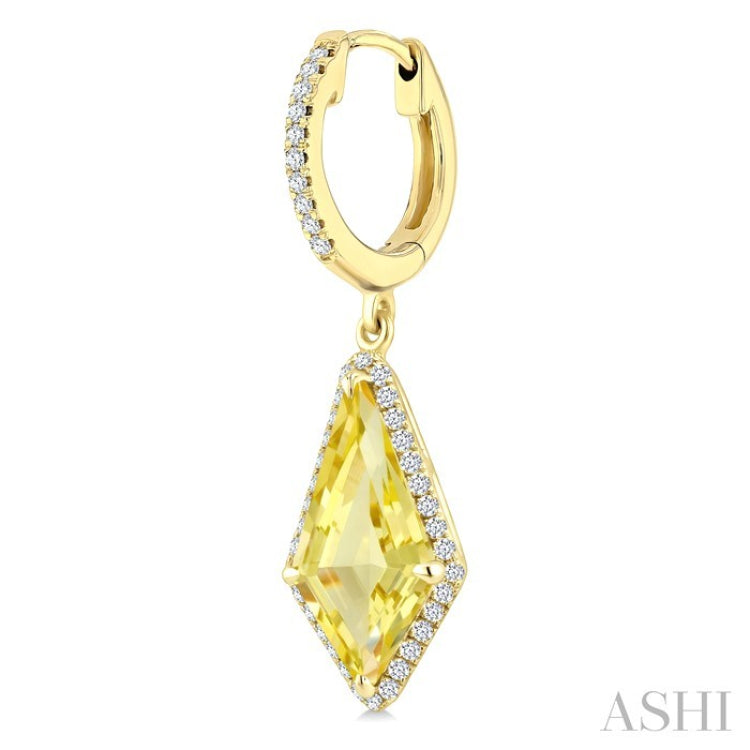 14X7 MM Evoque Gemstones Kite Shape Lemon Quartz and 1/3 Ctw Round Cut Diamond Semi-Precious Earrings in 14K Yellow Gold