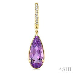 14X6 MM Evoque Gemstones Pear Shape Amethyst and 1/10 Ctw Round Cut Diamond Semi-Precious Earrings in 14K Yellow Gold