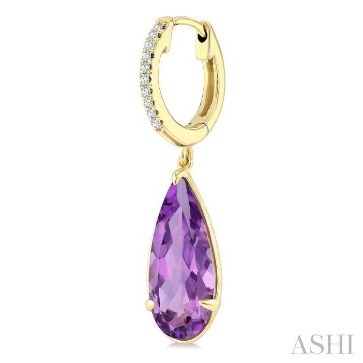 14X6 MM Evoque Gemstones Pear Shape Amethyst and 1/10 Ctw Round Cut Diamond Semi-Precious Earrings in 14K Yellow Gold