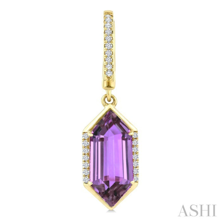 14X6 MM Evoque Gemstones Hexagon Shape Amethyst and 1/5 Ctw Round Cut Diamond Semi-Precious Earrings in 14K Yellow Gold