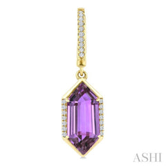 14X6 MM Evoque Gemstones Hexagon Shape Amethyst and 1/5 Ctw Round Cut Diamond Semi-Precious Earrings in 14K Yellow Gold