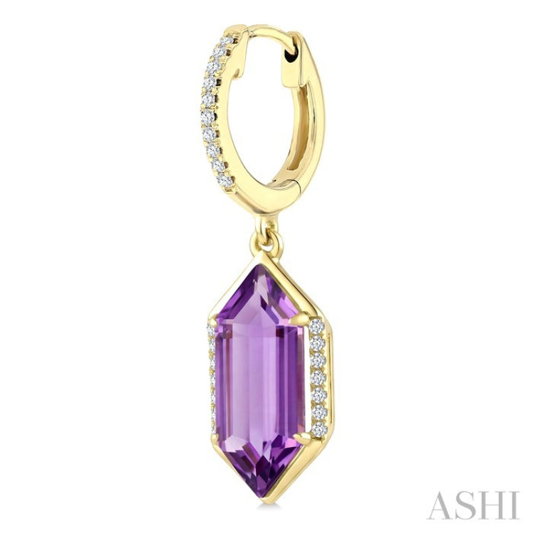 14X6 MM Evoque Gemstones Hexagon Shape Amethyst and 1/5 Ctw Round Cut Diamond Semi-Precious Earrings in 14K Yellow Gold