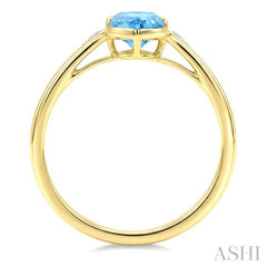 16X6 MM Evoque Gemstones Oval Shape Blue Topaz and 1/50 Ctw Round Cut Diamond Semi-Precious Ring in 10K Yellow Gold