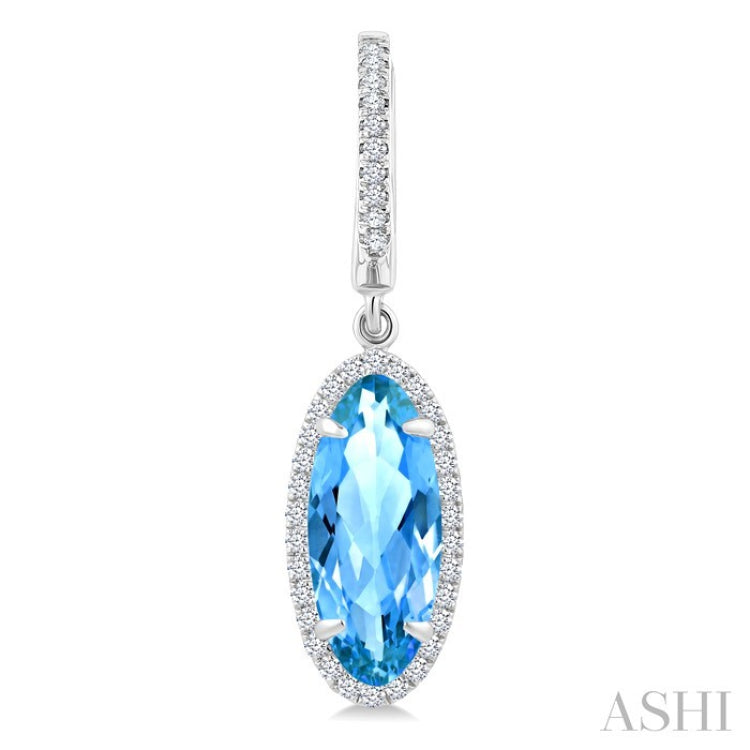 12X5 MM Evoque Gemstones Oval Shape Blue Topaz and 1/3 Ctw Round Cut Diamond Semi-Precious Earrings in 10K White Gold