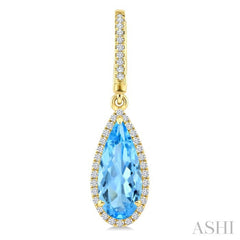 12X5 MM Evoque Gemstones Pear Shape Blue Topaz and 1/3 Ctw Round Cut Diamond Semi-Precious Earrings in 10K Yellow Gold