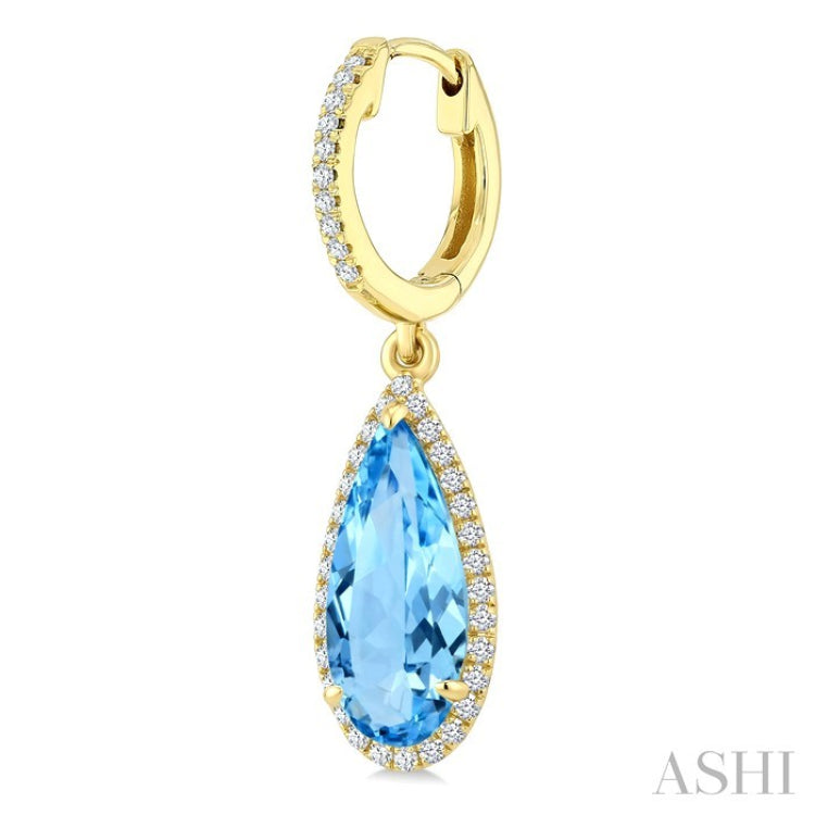 12X5 MM Evoque Gemstones Pear Shape Blue Topaz and 1/3 Ctw Round Cut Diamond Semi-Precious Earrings in 10K Yellow Gold