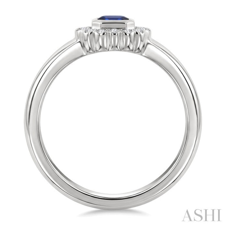 6X4 MM Octagon Shape Sapphire and 1/5 Ctw Round Cut Diamond Bold Precious Fashion Ring in 10K White Gold