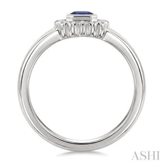 6X4 MM Octagon Shape Sapphire and 1/5 Ctw Round Cut Diamond Bold Precious Fashion Ring in 10K White Gold