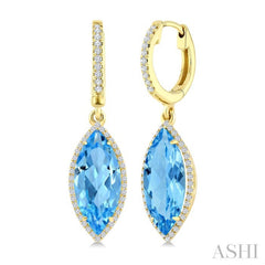 16X7 MM Evoque Gemstones Marquise Shape Blue Topaz and 3/8 Ctw Round Cut Diamond Semi-Precious Earrings in 14K Yellow Gold